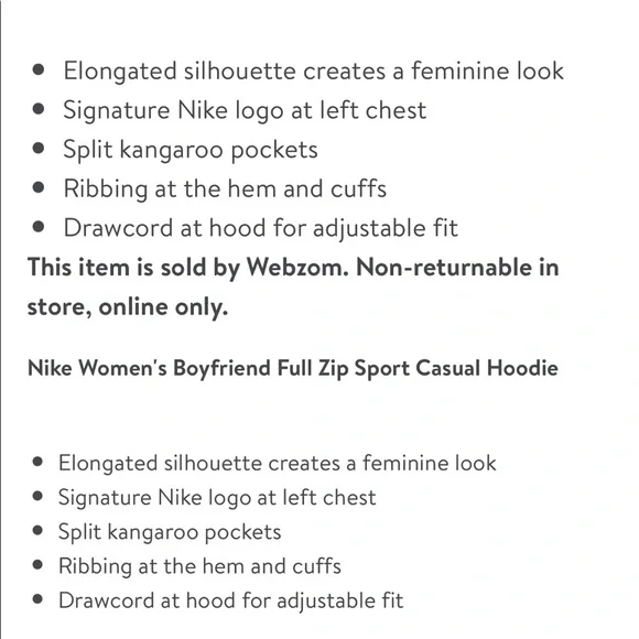 NWOT Nike Women's Boyfriend Full Zip Sport Casual Hoodie - Picture 4 of 6